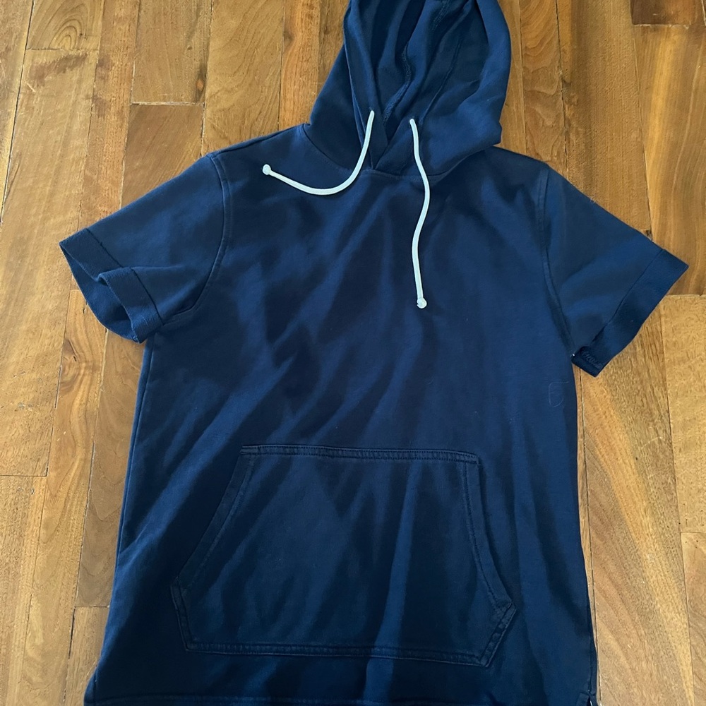 Navy Blue Short Sleeve Hoodie